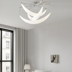 Araña de techo LED moderna, cromada y blanca