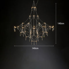 Araña moderna con forma de rama y cristales