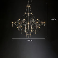 Araña moderna con forma de rama y cristales