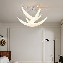 Araña de techo LED moderna, cromada y blanca