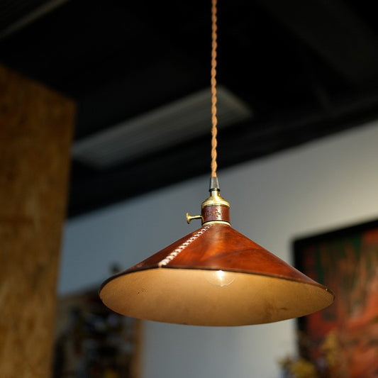Genuine Leather & Brass Pendant Light